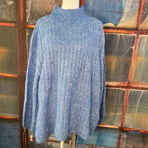 Pilcro Blue Marled Mock Neck Sweater Size Small – Chunky Rib Knit Oversized Pull